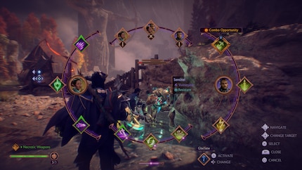 Je peux mettre le jeu en pause et choisir des attaques de moi ou de mes compagnons.