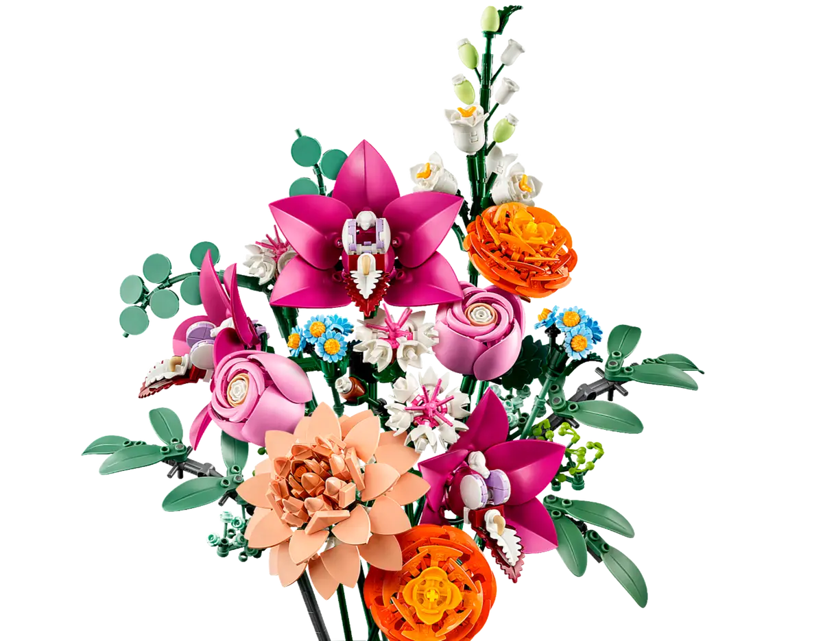 Le bouquet coloré de fleurs Lego.