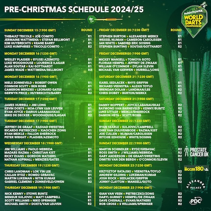 Avant Noël, les matchs du premier et du deuxième tour du championnat du monde de fléchettes ont traditionnellement lieu.