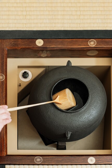 The iron kettle (kama) provides the hot water for the matcha - and warms the guests.