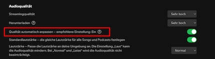Les niveaux de qualité de Spotify peuvent être réglés ici. 