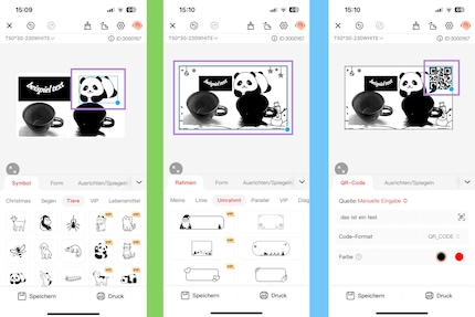 Un grand choix d'autocollants (à gauche), des cadres (au centre) et le générateur de codes QR (à droite) sont gratuits.