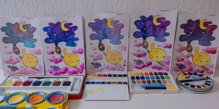 For the comparison, I always painted the same picture with the colours