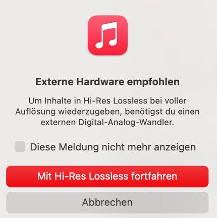 Pour le Hi-Res-Lossless, Apple Music recommande un convertisseur DAC externe.