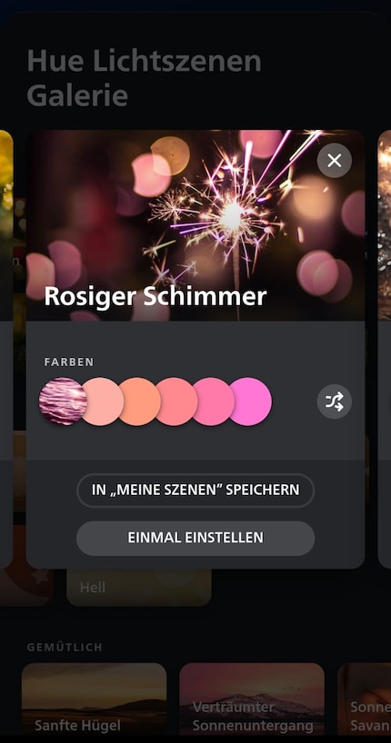 The respective colour composition can be seen under the light scene.