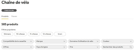 Les filtres sont classés en fonction de la fréquence de leurs clics pour ce type de produits.