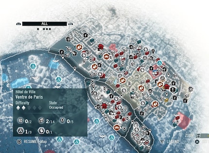 Chez Ubisoft, « mieux vaut trop que pas assez » : le studio inonde ses jeux en monde ouvert d’innombrables activités annexes, comme ici dans « Assassin’s Creed Unity ».