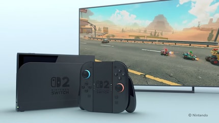 Le nouveau dock avec le logo Switch 2 et avec les accessoires de la manette Switch.