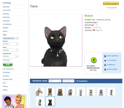 In addition to accessories, there are even pets up for grabs on The Sims Exchange.