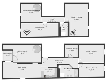 Mon appartement comprend le premier et le deuxième étage mansardé d'une maison datant du 14e siècle et faisant partie des fortifications de la ville.
