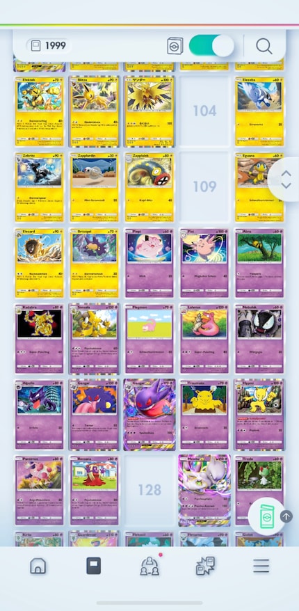 Dans l'aperçu de ma collection, je peux facilement voir quelles cartes me manquent et quels paquets je dois ouvrir pour les obtenir.