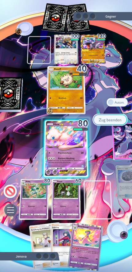 Avec mon deck Mewtu-ex sophistiqué, je suis largement supérieur à mon adversaire informatique.