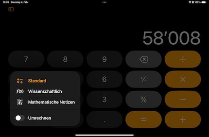 L'application Calculatrice propose différents modes.