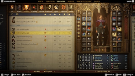 The three shields below Heinrich represent his three outfit slots.