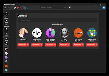 Vous pouvez importer les chaînes de votre compte YouTube auxquelles vous êtes abonné dans FreeTube. Vous pouvez bien sûr en ajouter de nouvelles directement dans l'application.