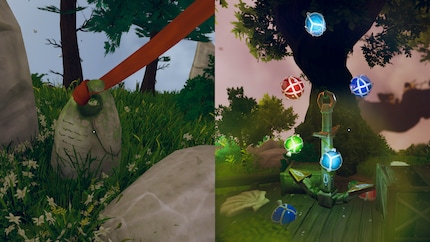 I acquire my knowledge through stones (left) or magical elements with colourful spheres (right).