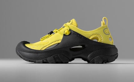 The new Trailbreak from Crocs EXP in neon yellow.