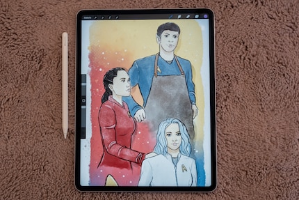 Avec Procreate sur l’iPad Air (M3), je peux peindre des toiles de quasiment 1 m de haut.