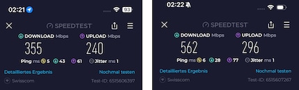 L'iPhone 16e (à gauche) n'offre pas le Wi-Fi 7. Cela peut se ressentir sur les vitesses de téléchargement et d'envoi.