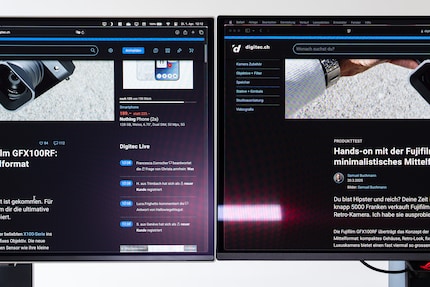 The matt Samsung G81SF (left) diffuses reflections more effectively than the semi-glossy Asus PG27UCDM (right). However, the diffuse reflections affect a larger portion of the image.