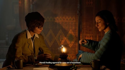 Gina talks to her ally Nawal in Giza. Indy is just an embellishment in the background.