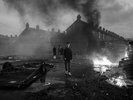 Youths set fire to a derelict Roden Street in Belfast.