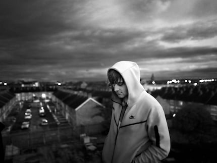 Ryley above the rooftops of Empire Parade in Belfast.