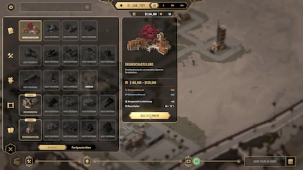 D’un point de vue visuel, le jeu est sobre. C’est voulu. Ici, je suis en train de sélectionner le département scénario dans le menu de construction.