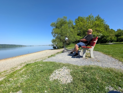 Taking a moment to enjoy the view of the lake