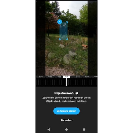 Dans l'application Quik, en mode suivi d'objet, je trace un rectangle autour du sujet qui doit rester dans le cadre.