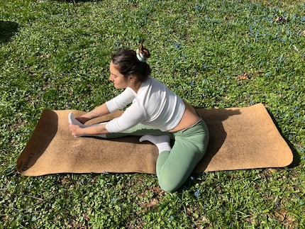 Janushirshasana stretches the back of the leg. The knee can remain bent and the hands can also be placed next to the leg. 