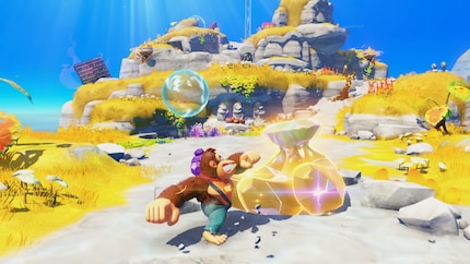 Dans Donkey Kong Bananza, vous détruisez vos ennemis ainsi que l’environnement du jeu grâce à vos puissants poings de gorille.