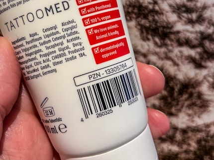 The cream from Tattoomed bears a drug label above the barcode.