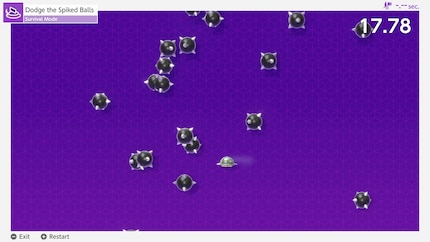Dans ma soucoupe volante, j’évite les pics qui tombent en utilisant la souris.