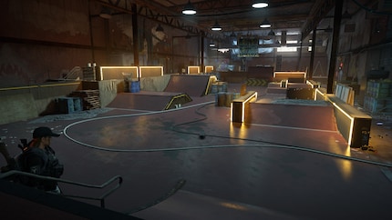 En mission dans un skate-park. Malgré l'effondrement de la civilisation, l'éclairage RGB fonctionne. C'est ainsi que cela doit être.