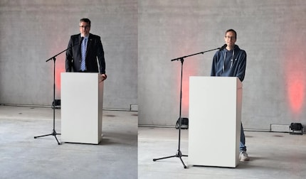 à gauche : Jens Fondy-Langela, maire de Neuchâtel-sur-le-Rhin, à droite : Michael Stolle, COO de Galaxus