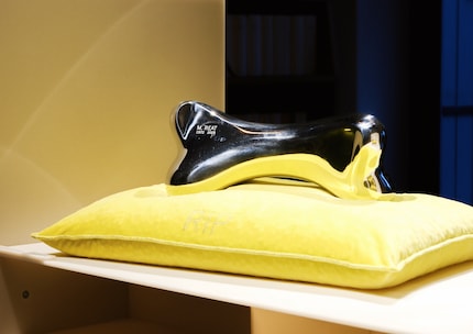 Philippe Starck's design looks like a shimmering bone resting on a luminous cushion.