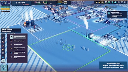 I define an area before I build a factory. Coloured frames indicate the boundaries of other facilities.