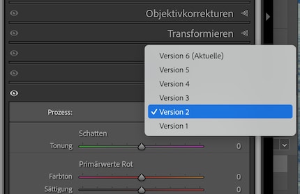 Under Calibration, you select which process Lightroom should work with.