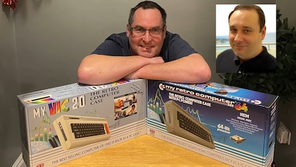 Sean Donohue and Leo Nigro offer Commodore fan products.