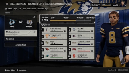 The Cincinnati Bearcats and Tennessee Volunteers are at the top of my recruitment list.
