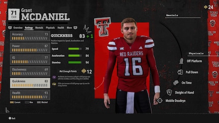 Skill caps set limits for Grant McDaniel in college football 26.