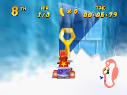 Dans «Diddy Kong Racing», je dois parfois quitter le circuit pour arriver à destination.