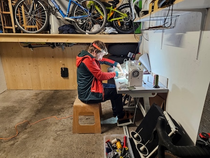 Practical product design: David implements his ideas on the sewing machine.