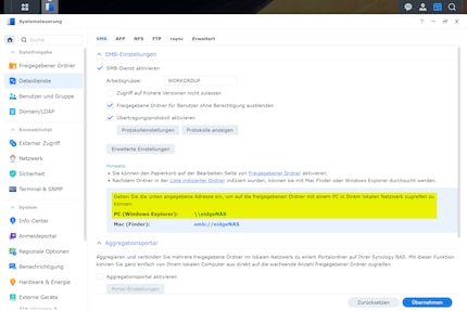 With Synology, a network address can be found in the same place in the settings…