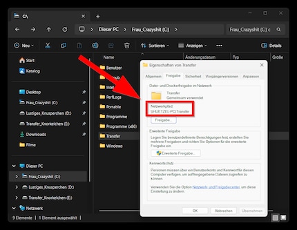 In Windows, you can also share folders with other devices on the network.