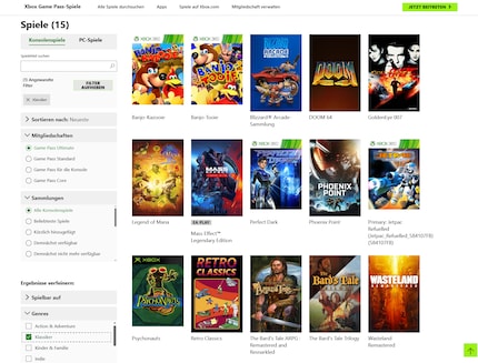 Quand je choisis l’option « Classiques » dans le filtre, le Game Pass me propose 15 titres.