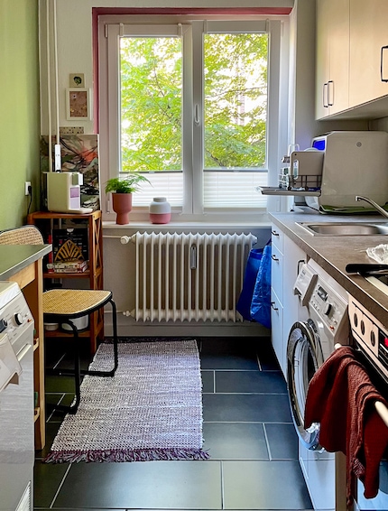 This is what my kitchen looked like before. The idea’s to make a unified look from my jumble of furniture.