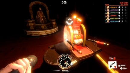 I get upgrades like bulletproof vests and Molotov cocktails at the bright and noisy coffers. Or are they slot machines?