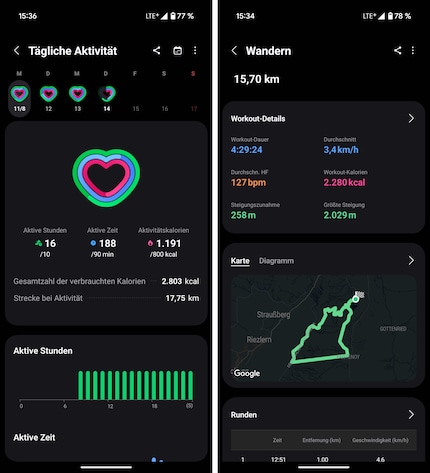 Samsung Health displays your activities.
